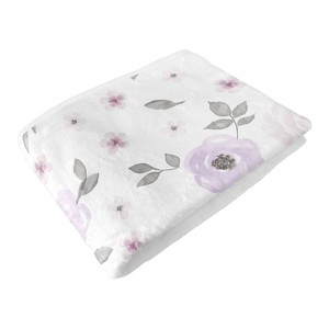 Sweet Jojo Designs Baby Girl Toddler Blanket Watercolor Floral Purple Pink and Grey - 1 of 4