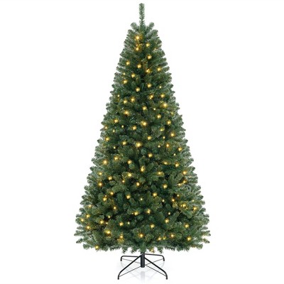 Tangkula 6/7/8 FT Christmas Tree w/568/830/1182 PVC Branch Tips 200/250/400 Warm White LED Lights Gloves