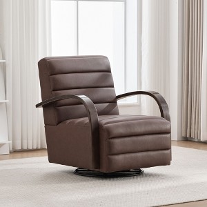 PAGED Swivel Accent Chair Channel Tufted Lounge Reading Chair with Solid Wood Armrests, Single Sofa Armchair for Living Room - 1 of 4