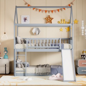Whisen Twin Over Twin Bunk Bed with Slide and Ladder, Playhouse Design - 1 of 4