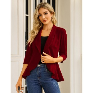 Womens Open Front Peplum Hem 3/4 Sleeve Casual Blazer Cardigan Jacket - 1 of 4