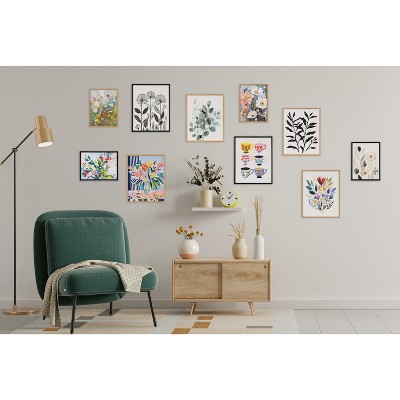 Gold Framed Jewel Tone Botanical Watercolor Bouquet Print, 16x20