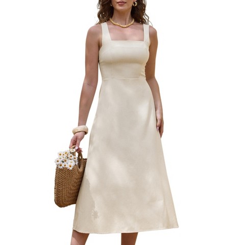 Женские платья INSPIRE CHIC Women's Square Neck Sleeveless Zipper Summer Casual Maxi Tank A Line Dresses X-Small Beige