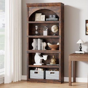 68.7"Tall Farmhouse Arched Bookcase,Wooden Arch Bookshelf with Wooden Base,5 Tier Bookshelves Rustic Vintage Bookshelf for Living Room Office Library - 1 of 4