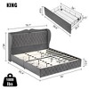 Bed Frame with 4 Storage Drawers, Upholstered Platform, Tall Headboard with Charging Station, Velvet Tufted Wingback, Wood Slats Support - 2 of 4