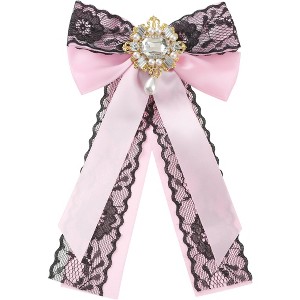 INSPIRE CHIC Women's Pre-Tied Ribbon Pin Collar Lace Trim with Rhinestone Brooch Ties - 1 of 4