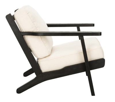 Bone White Linen and Black Oak Mid-Century Arm Chair