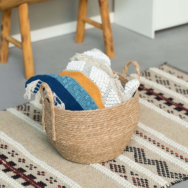 Vintiquewise Decorative Round Wicker Woven Rope Storage Blanket Basket with Braided Handles, 2 of 8