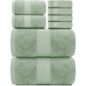 BRINJOY Luxury Bath Towel Set of 8 - 100% Turkish Cotton Highly Absorbent, 2 Luxury Bath Towels 700GSM, 2 Hand Towels, 4 Washcloths, Green - 1 of 4