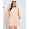 Whizmax Plus Size Sleeveless Two Sets Outfits For Women Round Neck Knit Casual Crop Tops With Shorts Apricot XL - 2 of 4