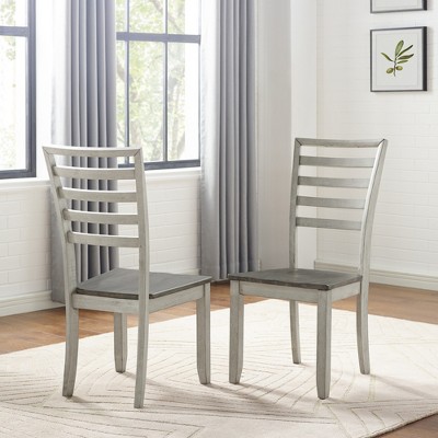 Asian Hardwood Ladderback Side Chair (Set of 2) with Shaped Seat and Smoky Alabaster & Honey Finish