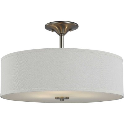 Brushed Nickel 18" Drum Semi-Flush Mount with Off-White Linen Shade