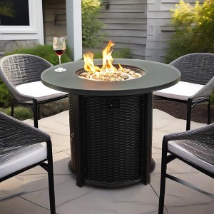 30" Propane Gas Fire Pit Table, 50,000 BTU Round Fire Pit with Imitation Wood Grain Finish for Patio, Deck, Garden, Backyard-- Frevyn - 1 of 4
