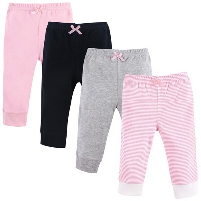 Luvable Friends Baby and Toddler Girl Cotton Pants 4pk, Light Pink Stripe, 3-6 Months