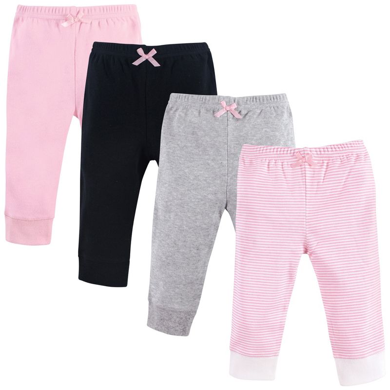 Luvable Friends Baby and Toddler Girl Cotton Pants 4pk, Light Pink Stripe, 1 of 3