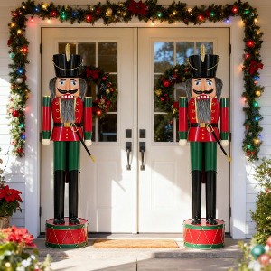 ACEPANO 65.75 in. H Classic Wrought Iron Nutcracker with Base for Holiday Decorations-Green - 1 of 4