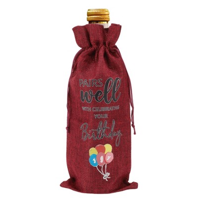 Unique Bargains Balloon Pattern Wine Bags with Drawstrings Red 1 Pc