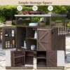 BAOURE Outdoor Kitchen Island with Stainless Steel Top, Farmhouse Solid Wood Grill Table with Spice Rack & Lockable Wheels - Dark Brown - 3 of 4