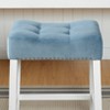 Roundhill Furniture Morovo Set of 2 Velvet Counter Height Stools with Tufted Saddle Seats, White-Wash Finish, Blue - image 3 of 4