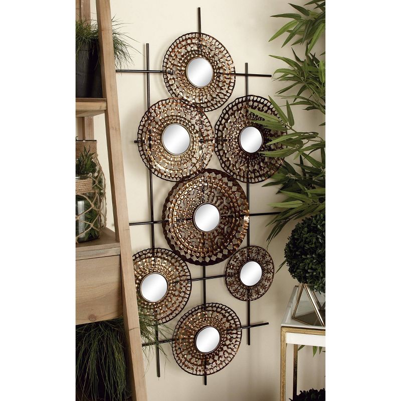 Modern Metal Abstract Wall Decor with Round Mirrored Accents Brown - Olivia &#38; May, 3 of 18