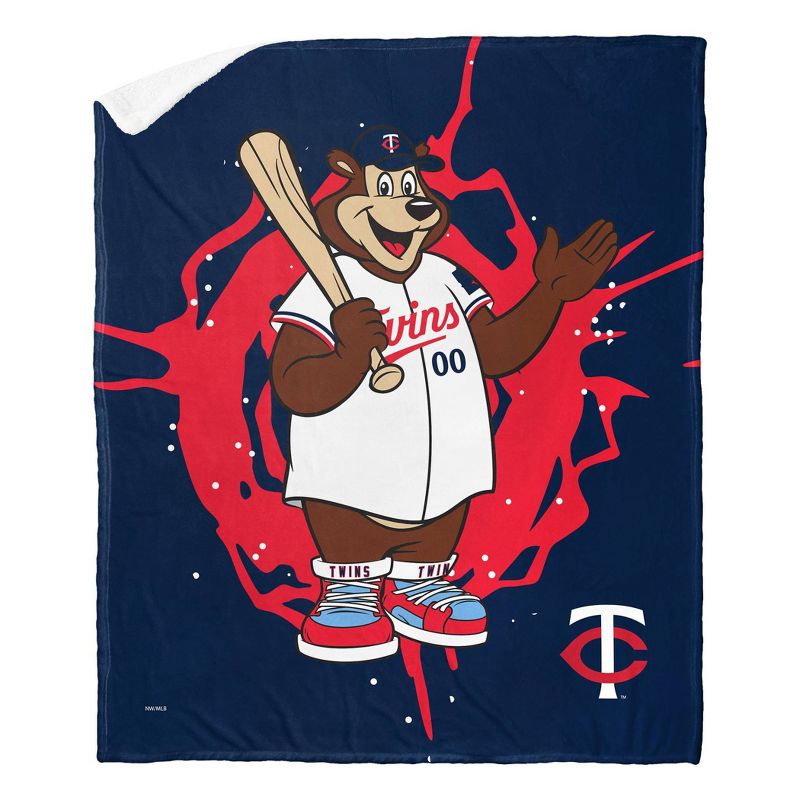 50&#34;x60&#34; MLB Minnestoa Twins Mascot 2 Layer Silk Touch Faux Shearling Throw Blanket, 1 of 6