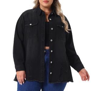 Agnes Orinda Women's Plus Size Button Denim Long Boyfriend Long Sleeve with Pockets Casual Shirt Jean Jackets - 1 of 4