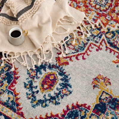 Istanbul Ivory and Navy Medallion Polypropylene Area Rug