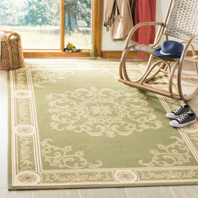 Olive and Natural Baroque Print Indoor/Outdoor Area Rug