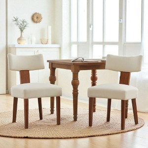 Mshliw Set of 2 Modern Linen Fabric Armless Dining Chairs with Curved Wing Back, Padded Seat and Solid Rubberwood Legs for Dining Room - 1 of 4