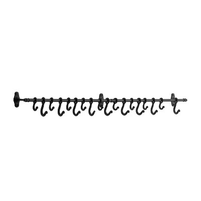 Black Forged Metal Wall Rod with 18 Hooks