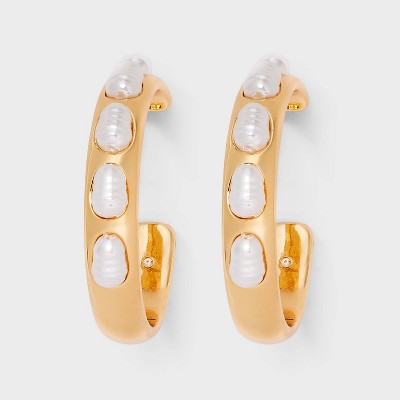 Pearl Inlay Hoop Earrings - A New Day™ Pearl/Gold
