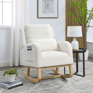 Modern Lounge Rocker Recliner,Teddy Fabric Rocking Chair With Pockets,Comfy Accent Arm Chair With Solid Wood Legs,Leisure Chairs-Cuddlewood - 1 of 4