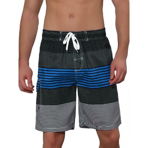 Lars Amadeus Men's Drawstring Waist Contrast Color Stripes Printed Summer Swim Shorts - 1 of 4