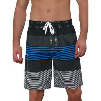 Lars Amadeus Men's Drawstring Waist Contrast Color Stripes Printed Summer Swim Shorts