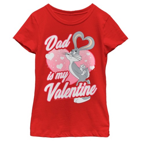 Girl\'s Looney Tunes Valentine\'s Day Bugs Bunny Dad Is My Valentine T-shirt  - Red - X Small : Target