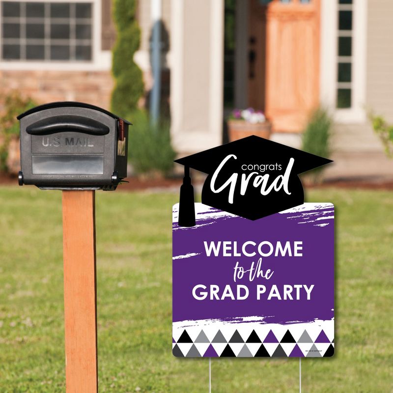 Big Dot of Happiness Purple Graduation Party Decorations - Grad Party Welcome Yard Sign, 2 of 9