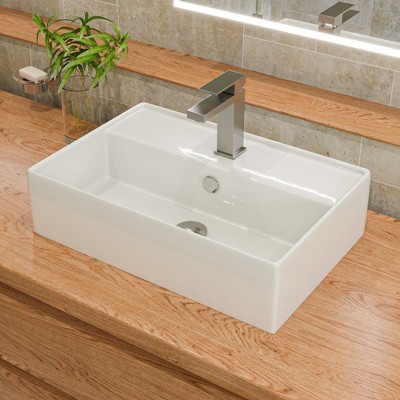 ALFI ABC901-W White 24Inch Modern Rectangular Above Mount Ceramic Sink with Faucet Hole