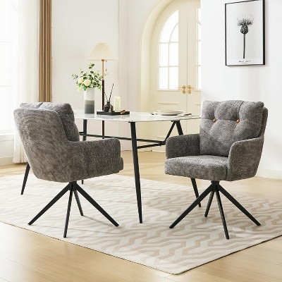 DYHOME Dining Chairs Set of 2, Mid Century Modern Swivel Dining Chairs with Arm, Upholstered Accent Chair for Kitchen Dining Living Room