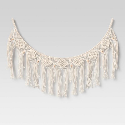 60" Cotton Garland with Wooden Beads Decorative Wall Art Cream - Opalhouse™