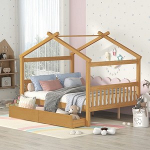 YOOCOZZ Twin Size Wooden House Bed with Drawers - 1 of 4