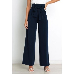 Women's High-Waist Wide-Leg Office Casual Pants with Belt - 1 of 3
