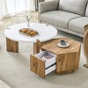 Nesting Coffee Table Accent Table Cocktail Table Center Table Side Table with Drawer, Round+Hexagonal, White+Natural-ModernLuxe - 3 of 4