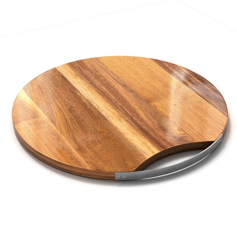 American Atelier Acacia Wood Round Cutting Board with Metal Accent, Large Board for Cheese, Charcuterie with Handle for Serving, 13” Diameter, 2 of 8