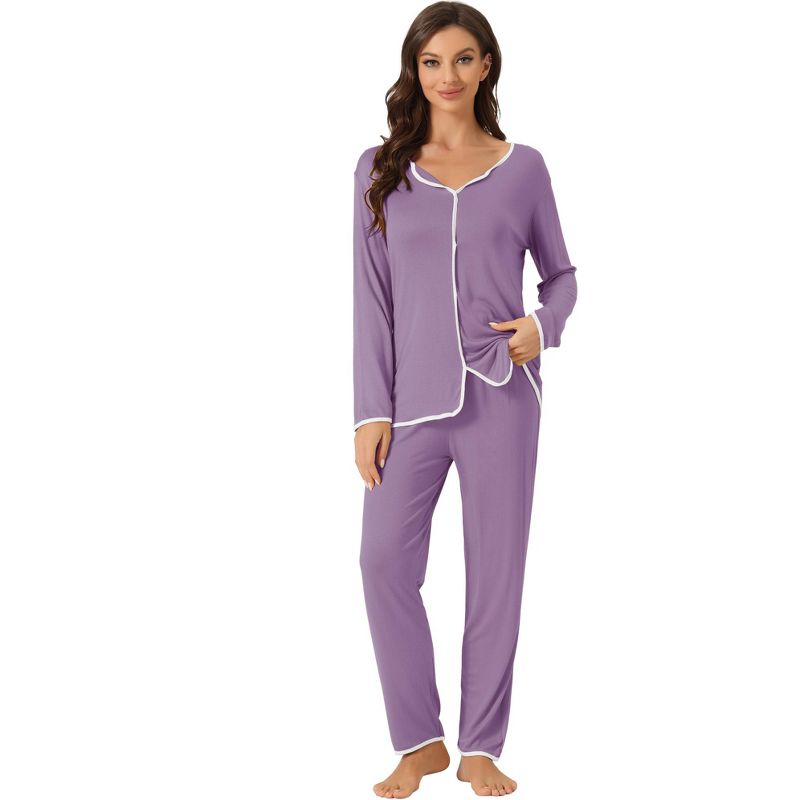 cheibear Women's Long Sleeve Pullover Sleepwear Pajamas Top with Pants Lounge Sets, 1 of 6
