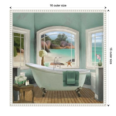 Oceanview Bath II White Framed Canvas Wall Art
