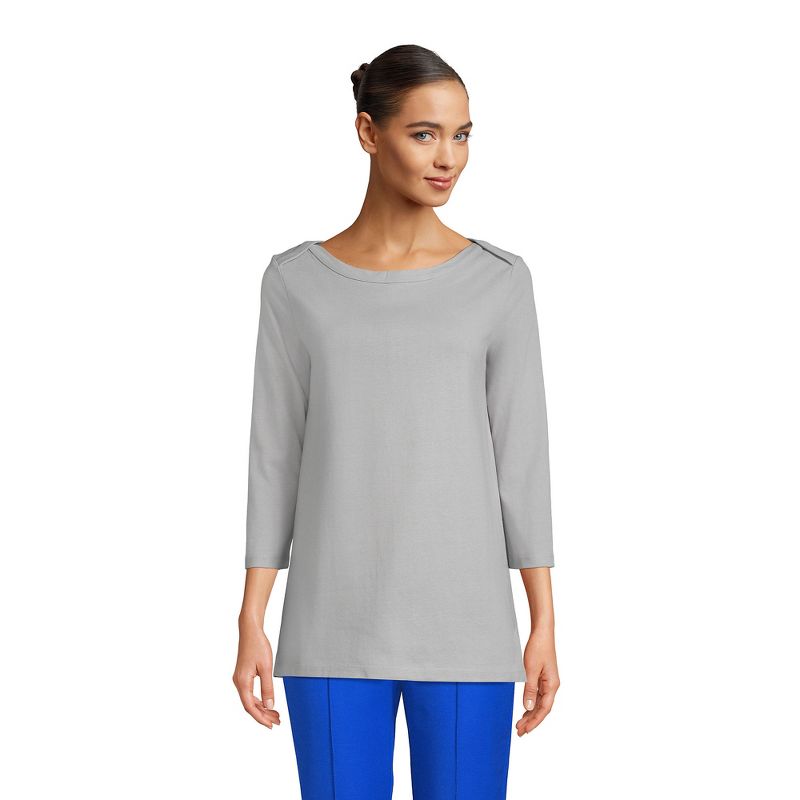 Lands' End Women's 3/4 Sleeve Heavyweight Jersey Boatneck Button Back Tunic, 1 of 4