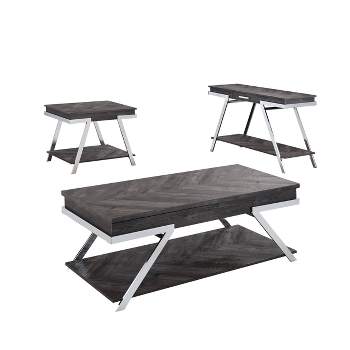 3pc Roma Occasional Table Set Dark Gray/Chrome - Steve Silver Co.