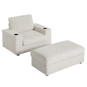 VYNXARIA 42" Oversized Chaise Lounge Indoor,Faux Rabbit Fur Sofa Bed with Storage Ottoman and Armrests,Cup Holders,Upholstered Sleeper Chair - 1 of 4