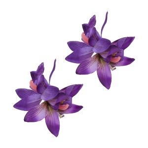 Unique Bargains Simulation Phalaenopsis Double Flowers Hair Clip 2 Pcs - 1 of 4