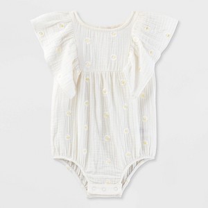 Baby Girls' Daisy Embroidered Bubble Romper - Cat & Jack™ Cream - 1 of 3